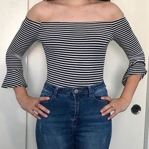 Off-the-shoulder Striped Bodysuit